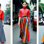 **

A vibrant collage showcasing diverse fashion styles trending in Vietnam: áo dài modernized with contemporary patterns, streetwear incorporating traditional embroidery, and stylish office outfits featuring local designer accessories. The background should be a bustling Hanoi street scene during fashion week, capturing the energy and excitement of Vietnamese fashion.

**